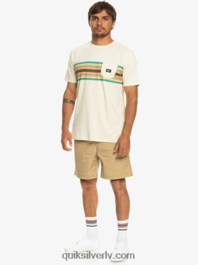 vīriešiem Quiksilver Surfadelica svītru kabatas t-krekls bērzs 88064R1065