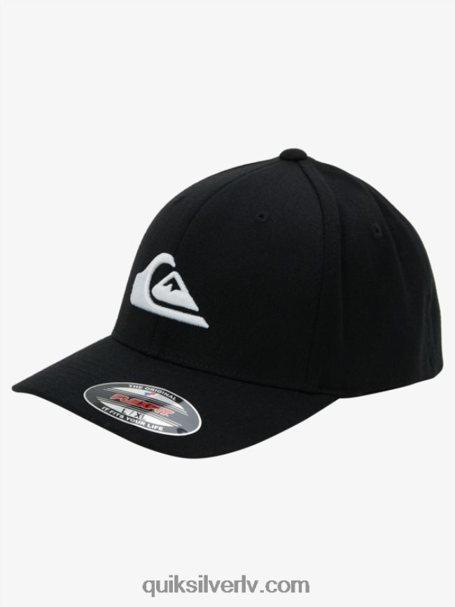 vīriešiem Quiksilver kalnu un viļņu flexfit cepure melns balts 88064R1435
