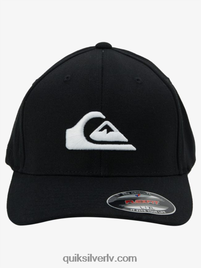 vīriešiem Quiksilver kalnu un viļņu flexfit cepure melns balts 88064R1435