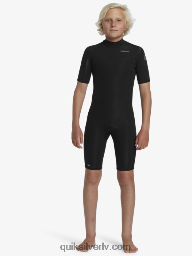 zēni Quiksilver 8-16 2/2mm ikdienas sesiju atsperu tērps ar īsām piedurknēm ar rāvējslēdzēju melns 88064R2040
