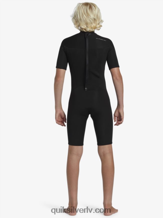 zēni Quiksilver 8-16 2/2mm ikdienas sesiju atsperu tērps ar īsām piedurknēm ar rāvējslēdzēju melns 88064R2040