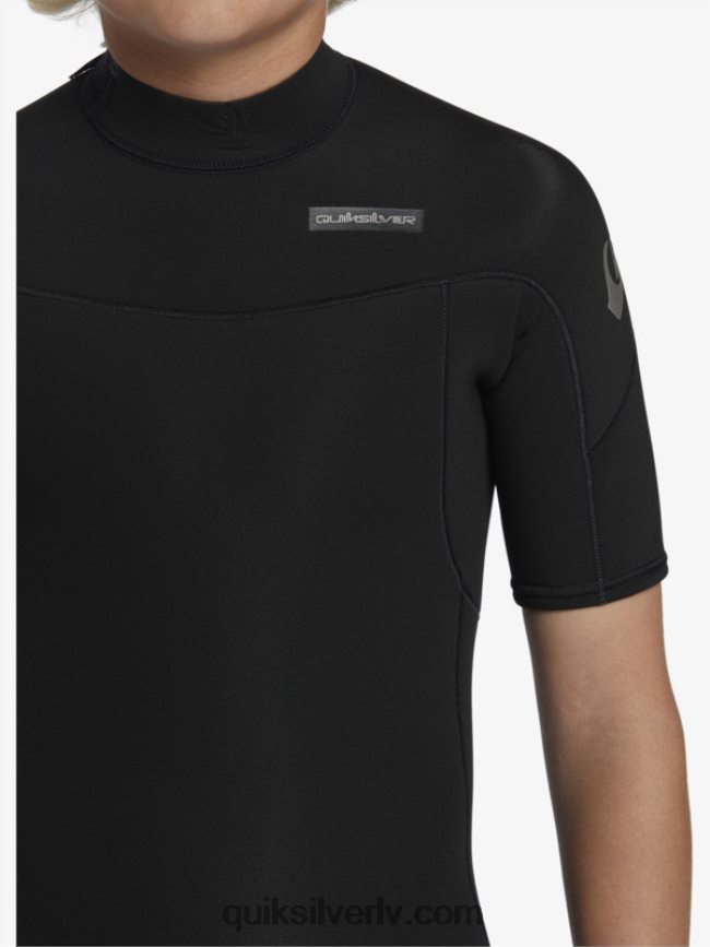 zēni Quiksilver 8-16 2/2mm ikdienas sesiju atsperu tērps ar īsām piedurknēm ar rāvējslēdzēju melns 88064R2040