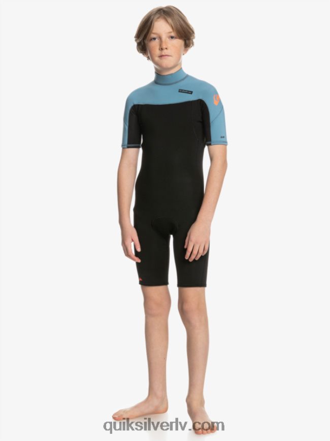 zēni Quiksilver 8-16 2/2mm ikdienas sesiju atsperu tērps ar īsām piedurknēm ar rāvējslēdzēju melns/provinces zils 88064R2041