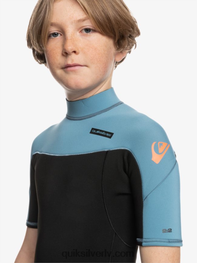 zēni Quiksilver 8-16 2/2mm ikdienas sesiju atsperu tērps ar īsām piedurknēm ar rāvējslēdzēju melns/provinces zils 88064R2041