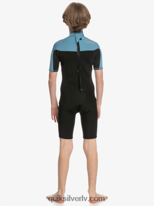 zēni Quiksilver 8-16 2/2mm ikdienas sesiju atsperu tērps ar īsām piedurknēm ar rāvējslēdzēju melns/provinces zils 88064R2041