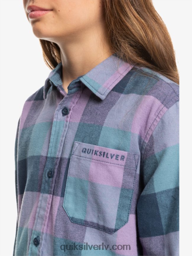 zēni Quiksilver 8-16 Motherfly flaneļa krekls ar garām piedurknēm zīmotnes zila mātesmuša 88064R2304