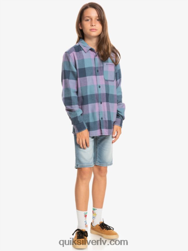 zēni Quiksilver 8-16 Motherfly flaneļa krekls ar garām piedurknēm zīmotnes zila mātesmuša 88064R2304