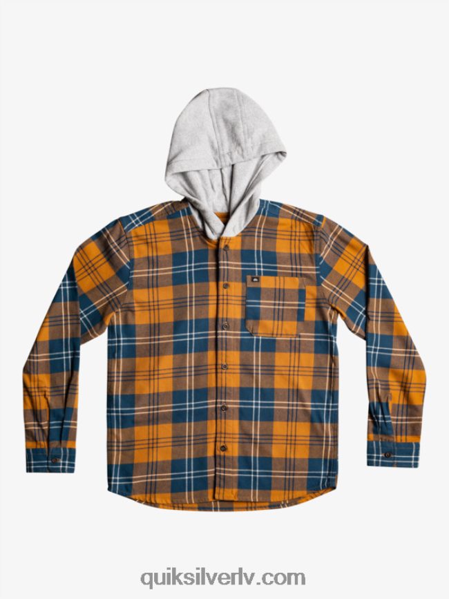 zēni Quiksilver 8-16 halidona krekls ar kapuci garām piedurknēm brūnā cukura harelaw 88064R2309