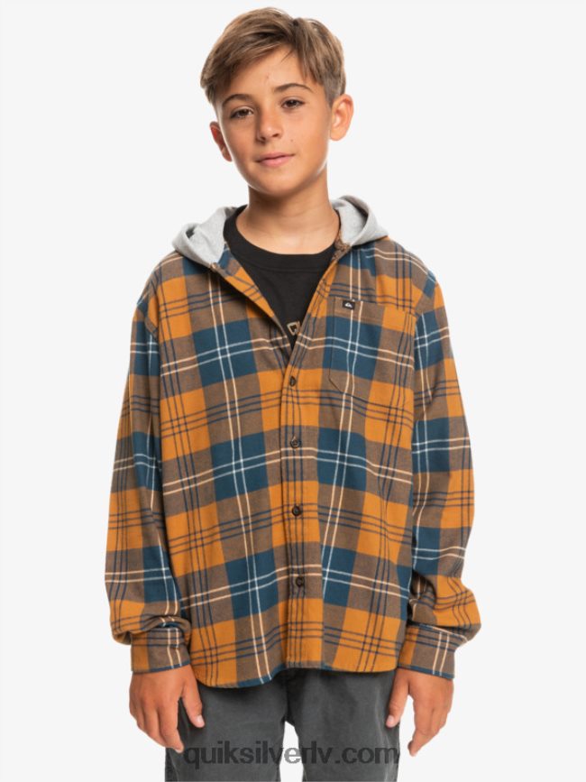 zēni Quiksilver 8-16 halidona krekls ar kapuci garām piedurknēm brūnā cukura harelaw 88064R2309