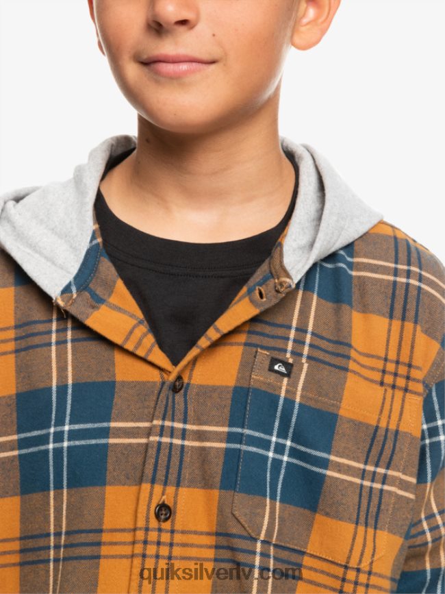 zēni Quiksilver 8-16 halidona krekls ar kapuci garām piedurknēm brūnā cukura harelaw 88064R2309