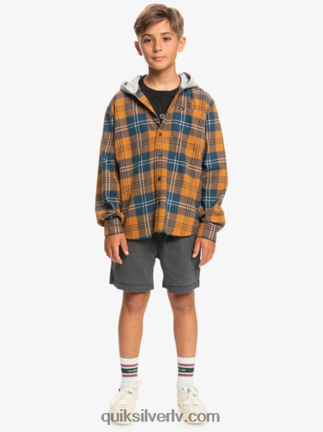 zēni Quiksilver 8-16 halidona krekls ar kapuci garām piedurknēm brūnā cukura harelaw 88064R2309