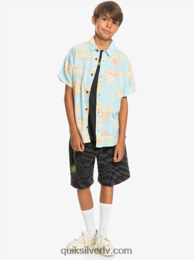 zēni Quiksilver 8-16 saplēsts krekls ar īsām piedurknēm debess zilas saplēstas 88064R2197