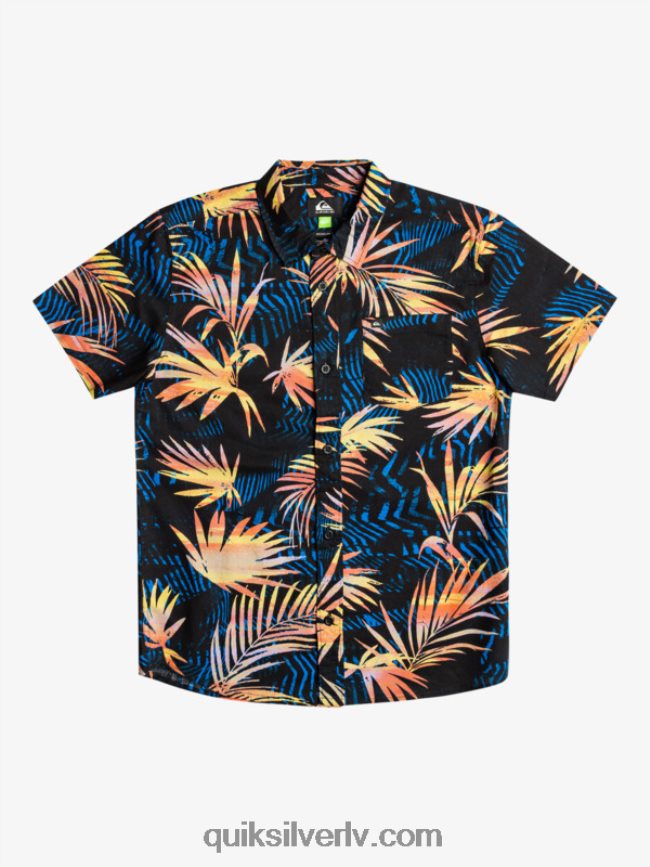 zēni Quiksilver 8-16 saplēsts krekls ar īsām piedurknēm melni saplēsti 88064R2196