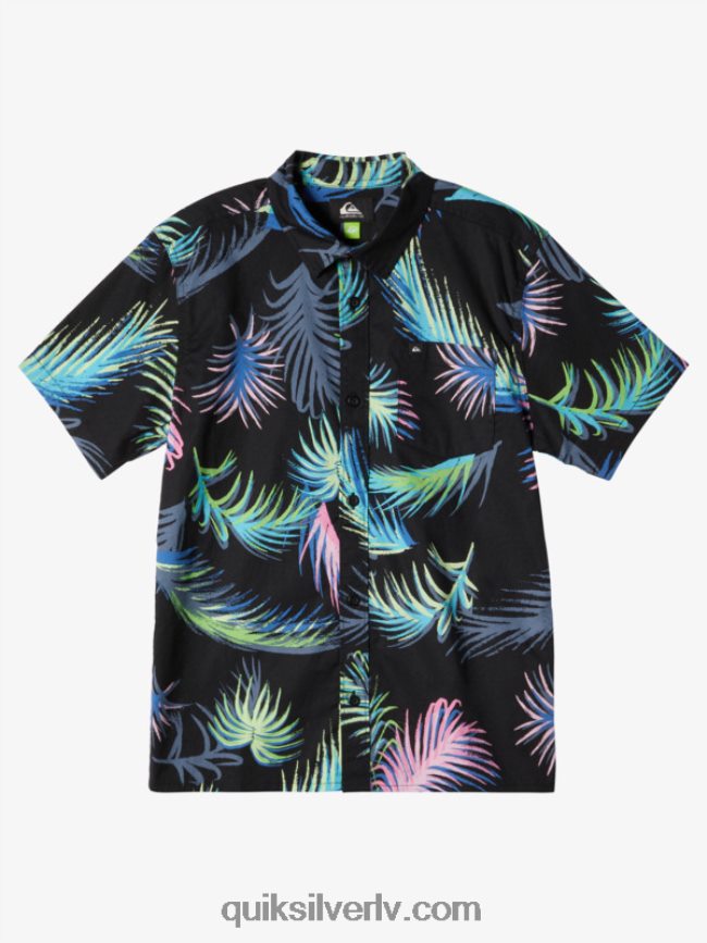 zēni Quiksilver tropu glitch krekls ar īsām piedurknēm melns tropu kļūme 88064R1913