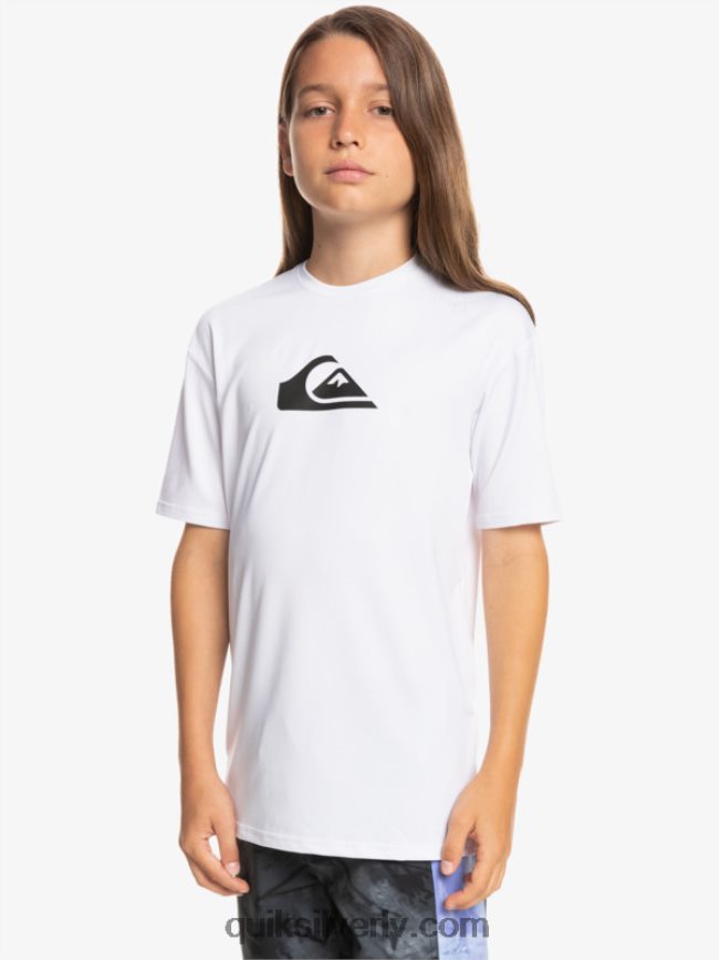 zēni Quiksilver 8-16 cietu svītru īsām piedurknēm upf 50 sērfošanas t-krekls balts 88064R2132