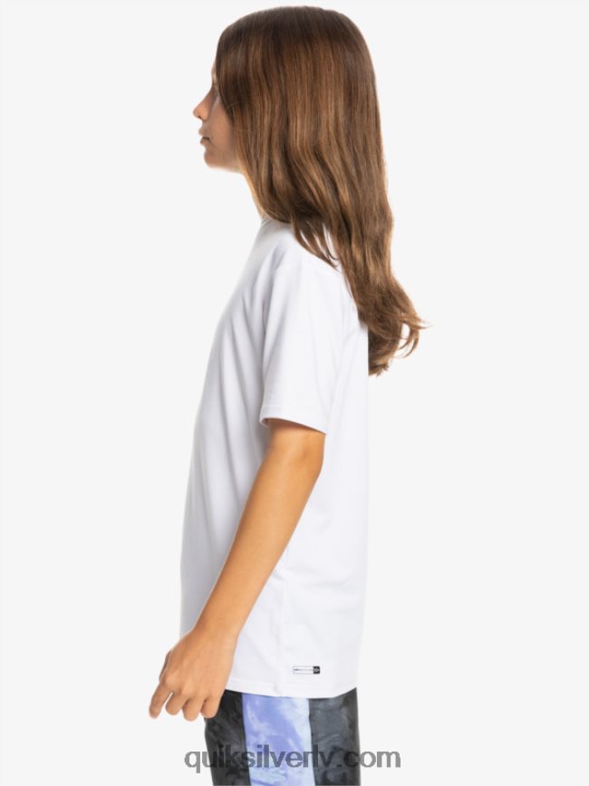 zēni Quiksilver 8-16 cietu svītru īsām piedurknēm upf 50 sērfošanas t-krekls balts 88064R2132