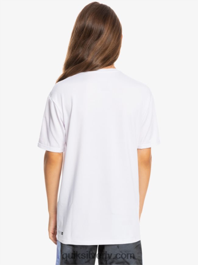 zēni Quiksilver 8-16 cietu svītru īsām piedurknēm upf 50 sērfošanas t-krekls balts 88064R2132