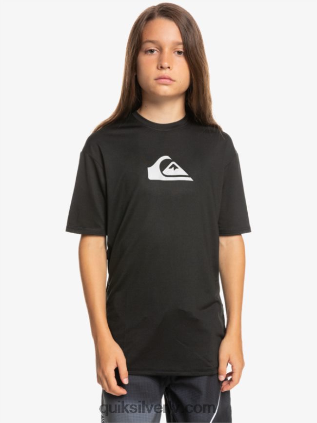 zēni Quiksilver 8-16 cietu svītru īsām piedurknēm upf 50 sērfošanas t-krekls melns 88064R2134