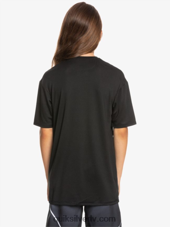 zēni Quiksilver 8-16 cietu svītru īsām piedurknēm upf 50 sērfošanas t-krekls melns 88064R2134