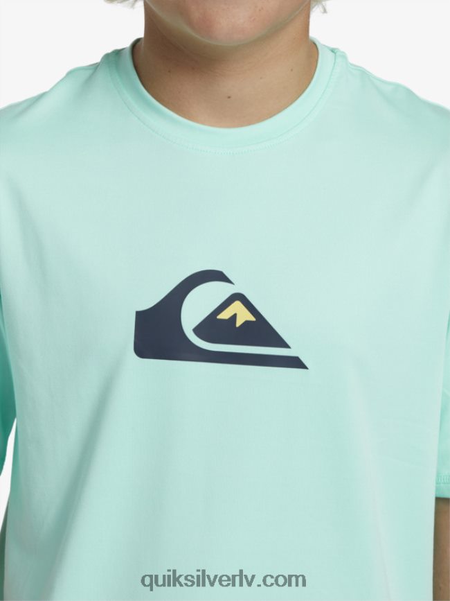 zēni Quiksilver 8-16 cietu svītru īsām piedurknēm upf 50 sērfošanas t-krekls pludmales stikls 88064R2137
