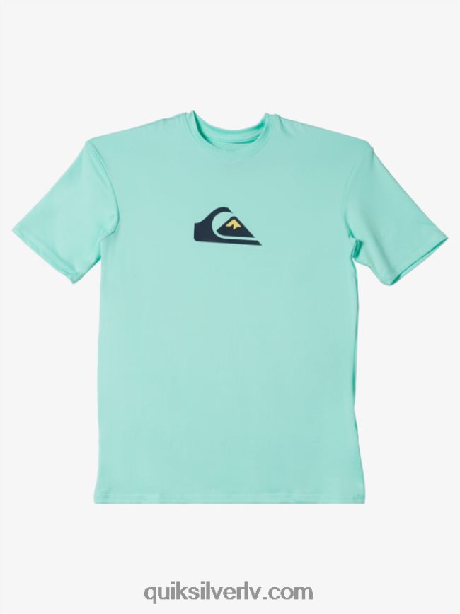 zēni Quiksilver 8-16 cietu svītru īsām piedurknēm upf 50 sērfošanas t-krekls pludmales stikls 88064R2137