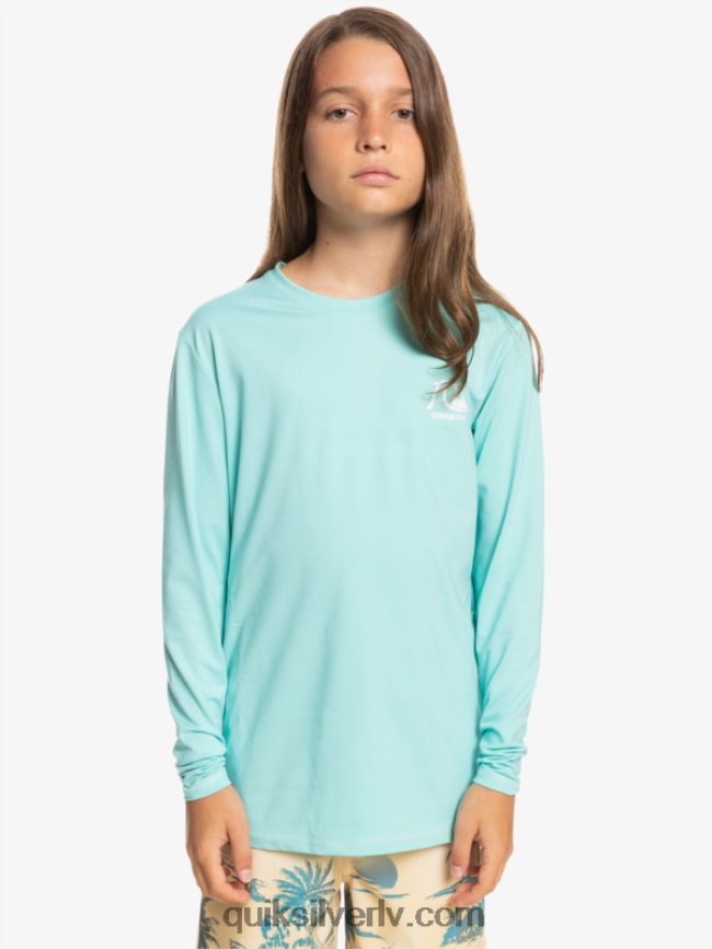 zēni Quiksilver 8-16 heritage viršu krekls ar garām piedurknēm upf 50 sērfošanas krekls eņģeļa zils virši 88064R2199