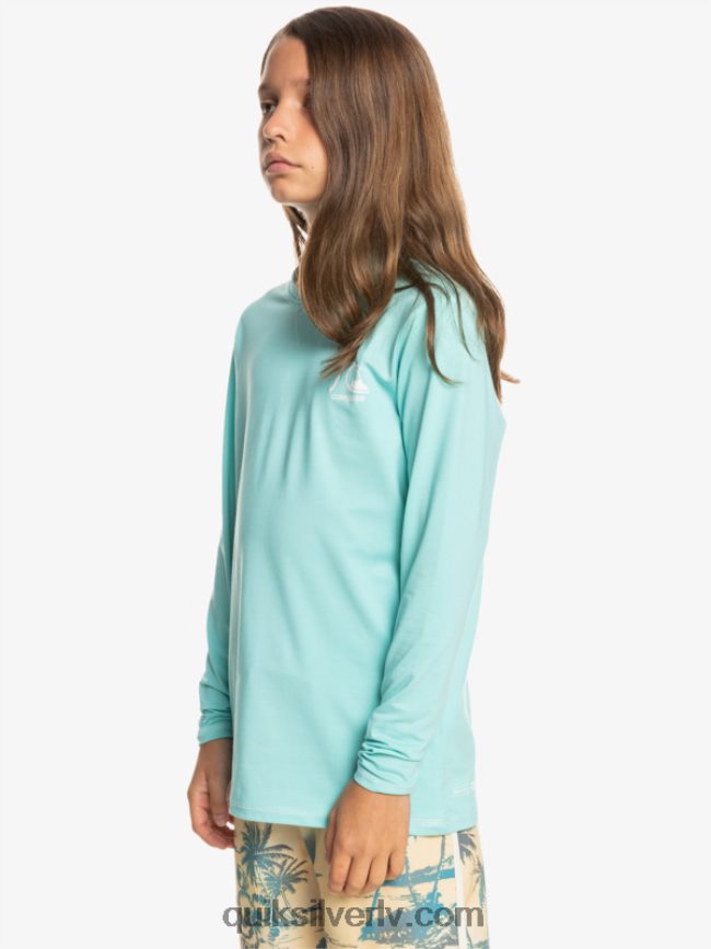 zēni Quiksilver 8-16 heritage viršu krekls ar garām piedurknēm upf 50 sērfošanas krekls eņģeļa zils virši 88064R2199