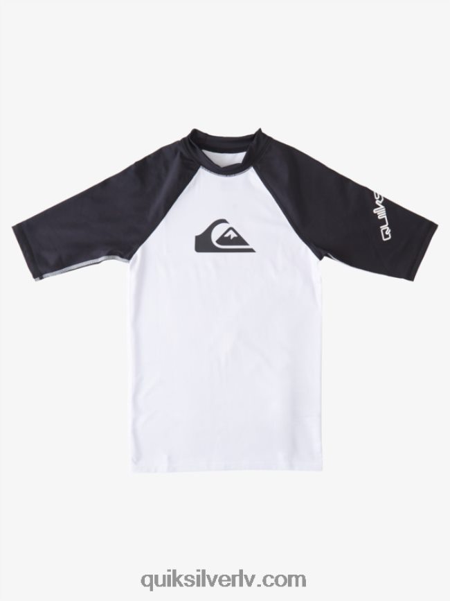 zēni Quiksilver 8-16 visu laiku īsām piedurknēm upf 50 rashguard balts melns 88064R2245