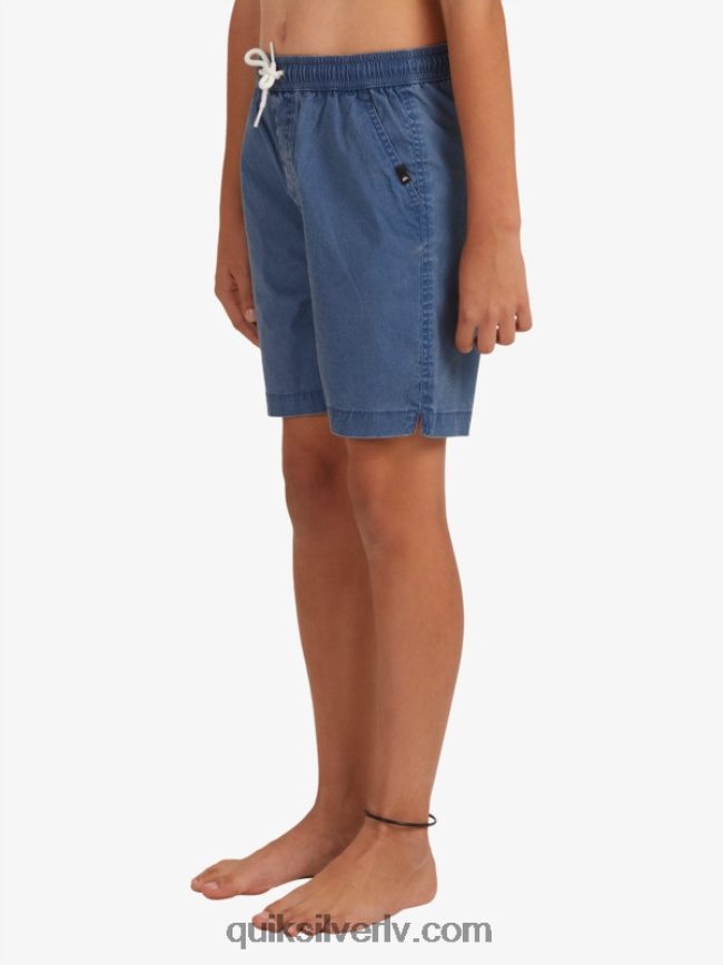 zēni Quiksilver 8-16 taxer 15 elastīgi vidukļa šorti zīmotnes zilā krāsā 88064R2083