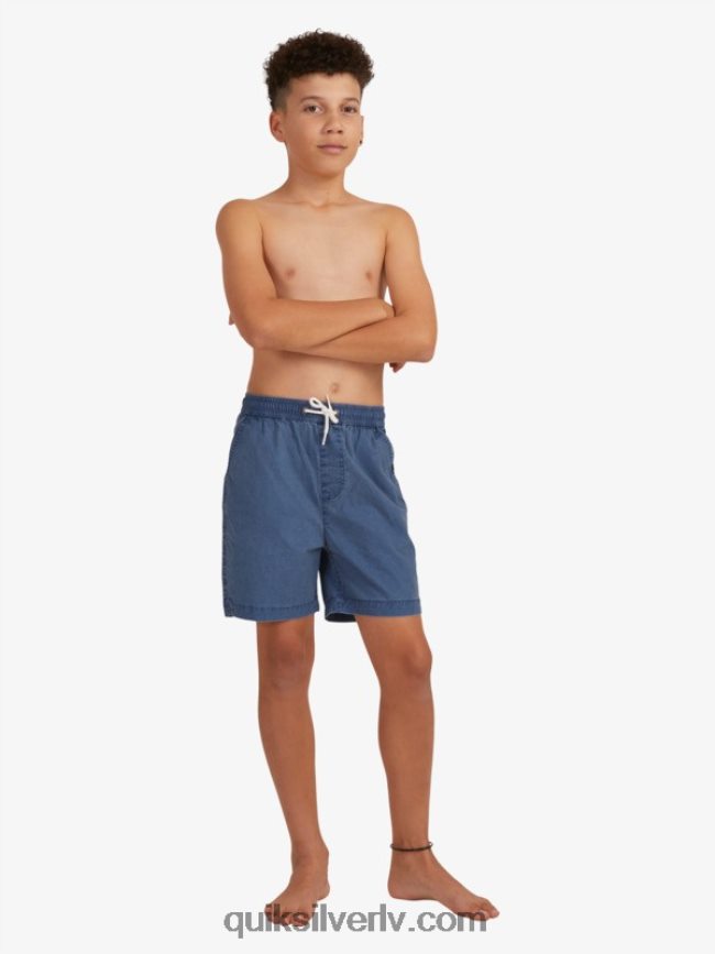 zēni Quiksilver 8-16 taxer 15 elastīgi vidukļa šorti zīmotnes zilā krāsā 88064R2083
